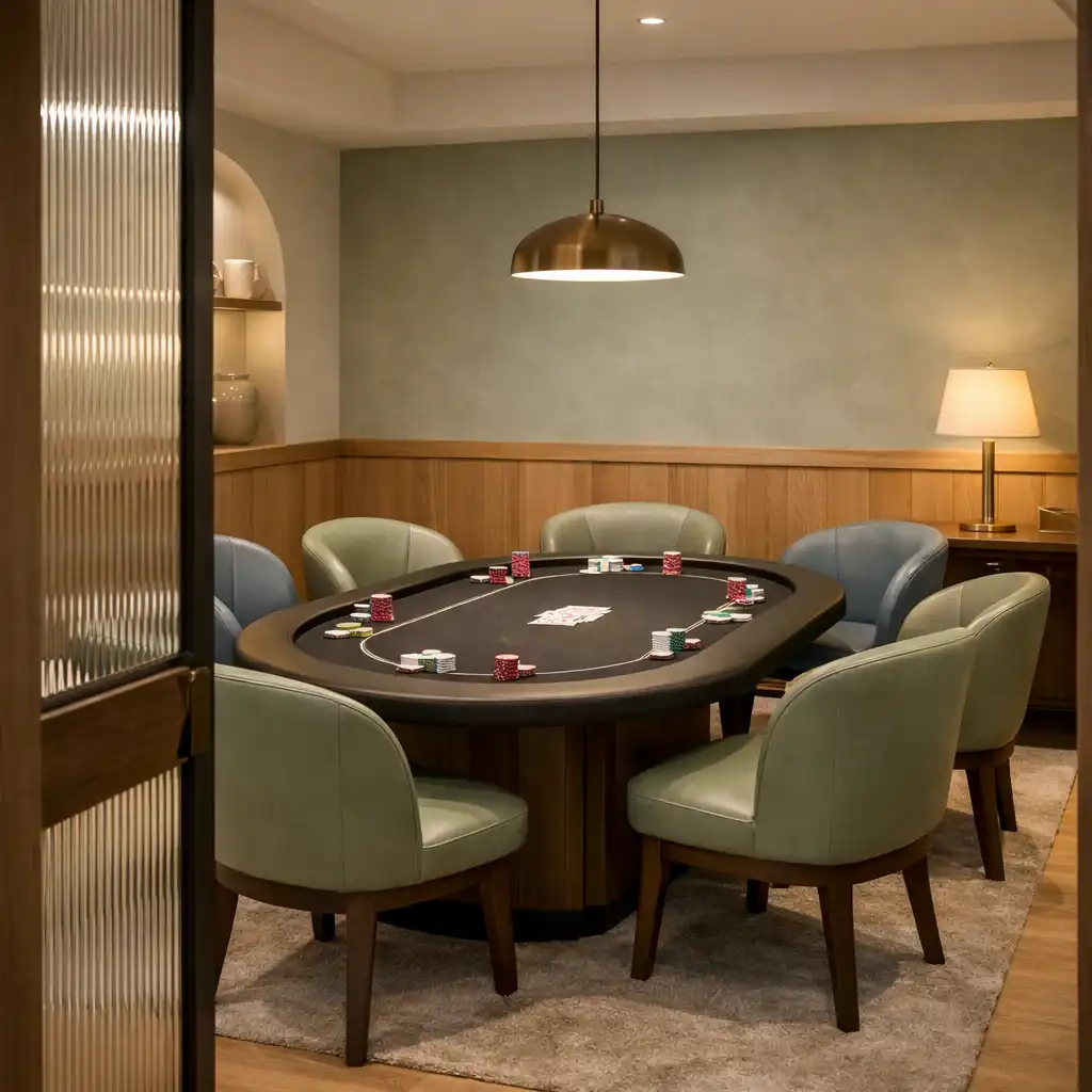 Klidný Card Room s jedním skutečným pokerovým stolem