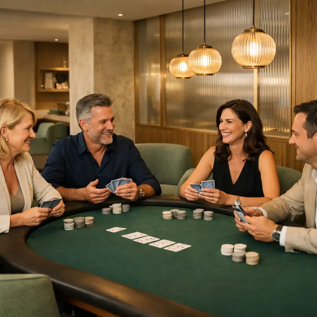 Hosté v pražském dining salonu u skutečného pokerového stolu